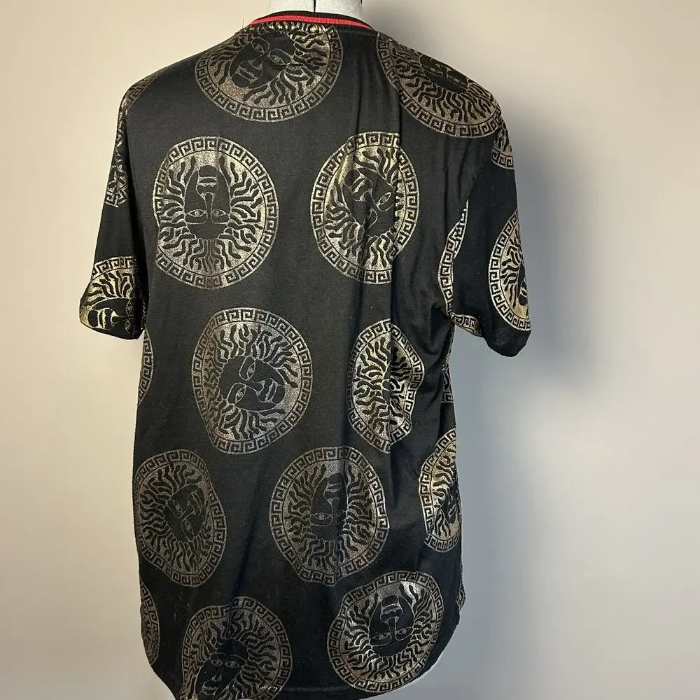 Festival Concert shirt Short Sleeve Metallic Gold Medusa Design Snake charmer